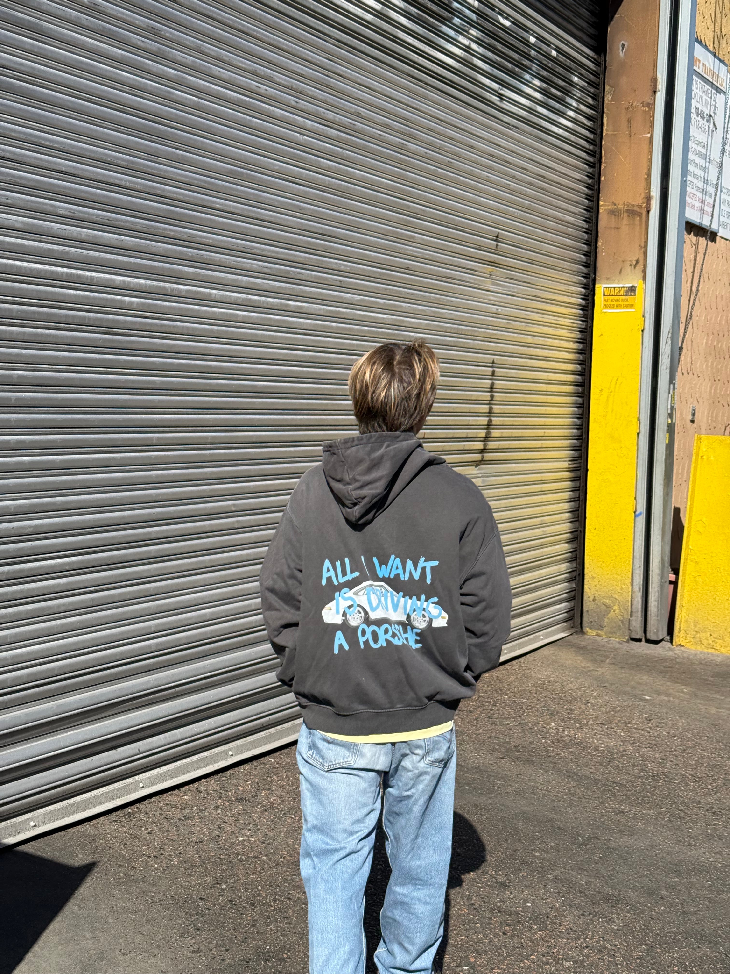 Hoodie All I want is driving a Porsche gray and turquoise