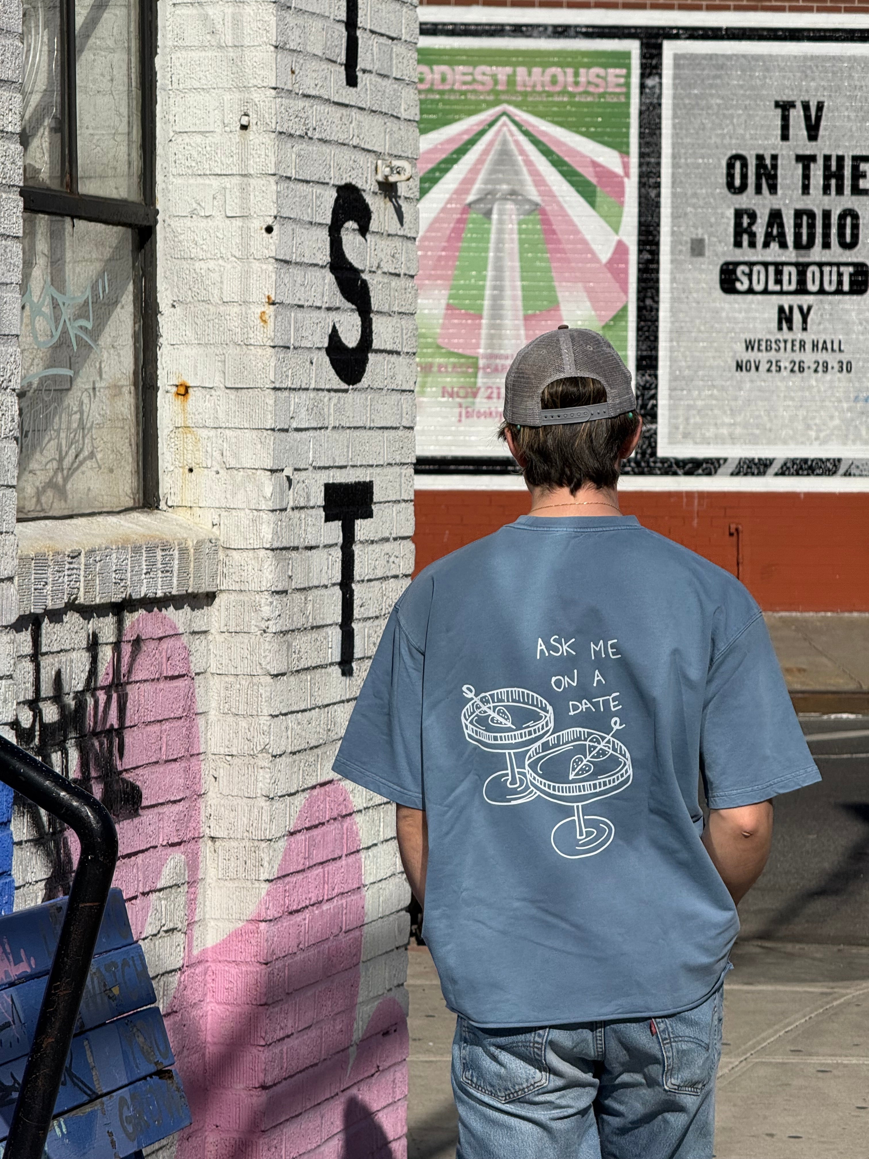 Blue ask me on a date t-shirt
