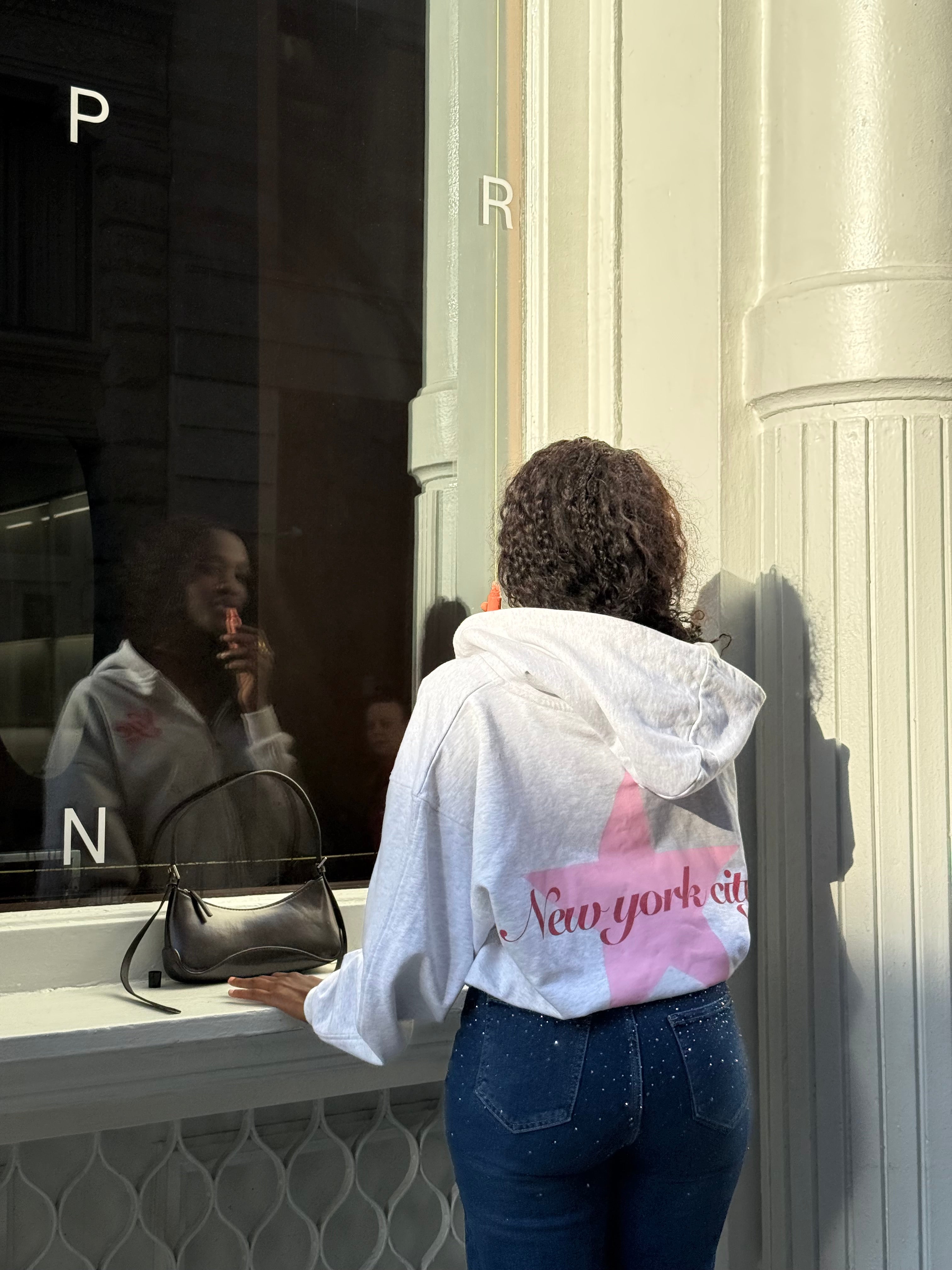 Hoodie zip etoile NYC rose