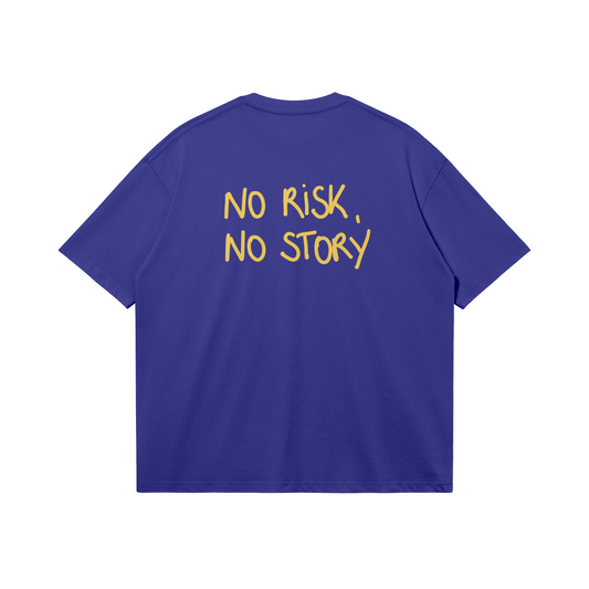 No risk, no story blue background