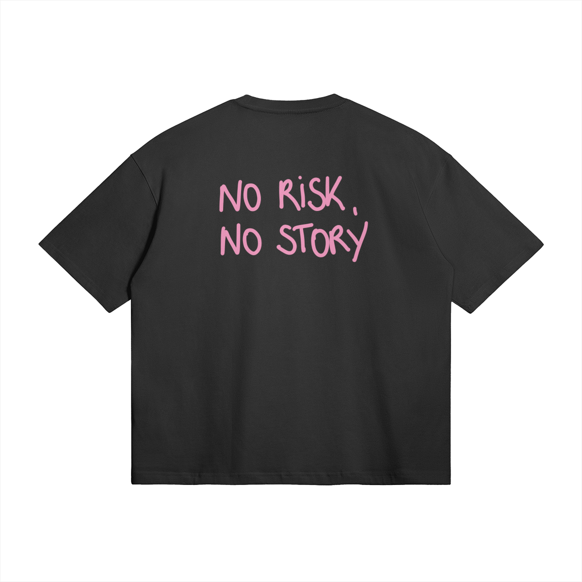 no risk no story pink black background