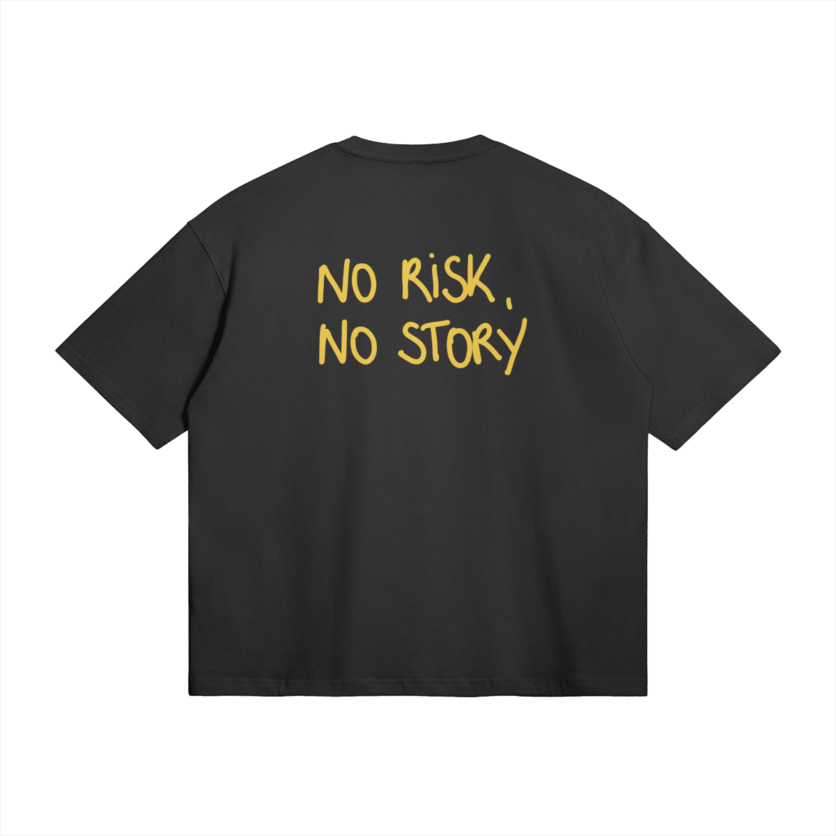 no risk no story yellow black background 