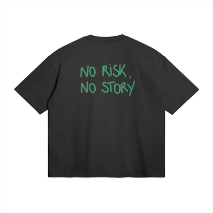 no risk no story green black background