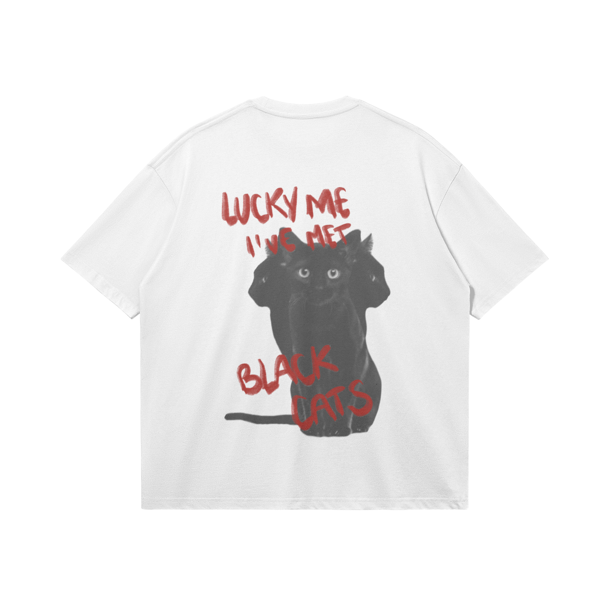 T-shirt black cats blanc